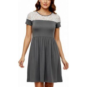 Levaca Contrast Floral Lace Panel Pleated Cocktail Party Swing Dress (Small) NWT